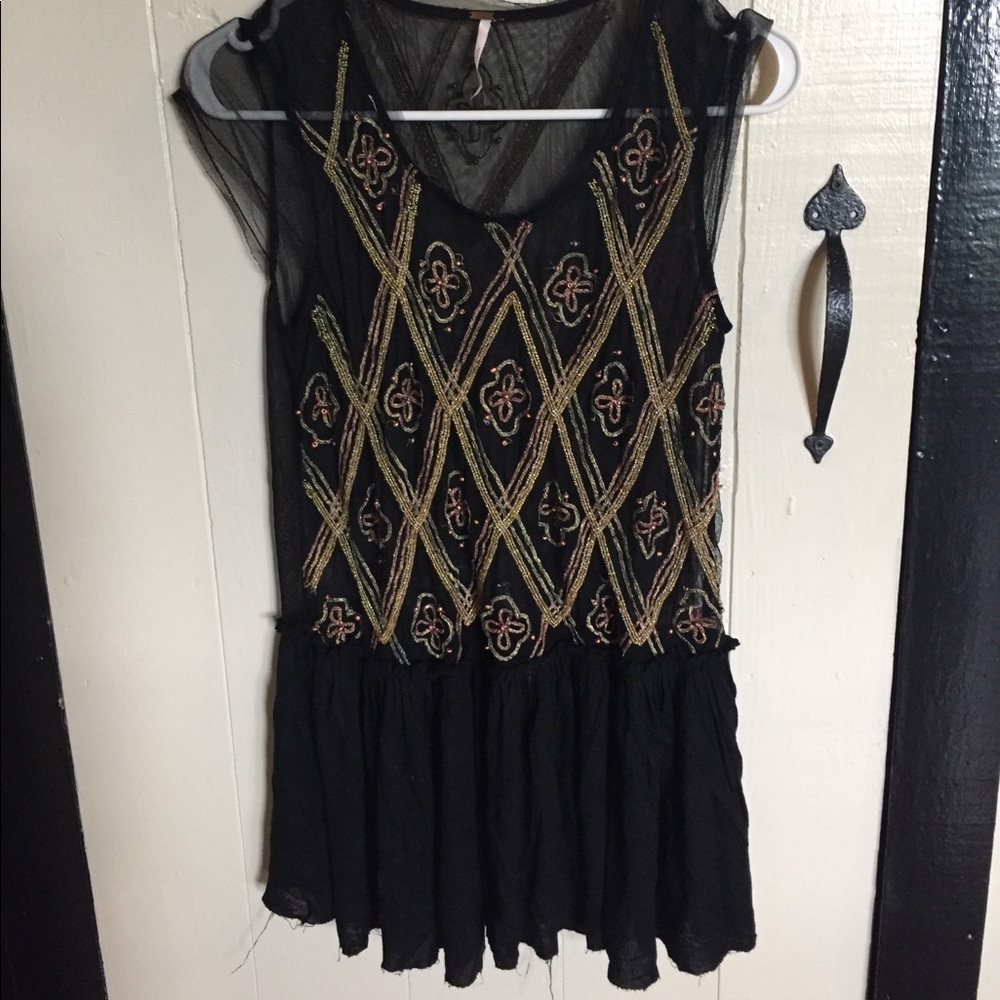 Free People Black and Gold Beaded Tunic